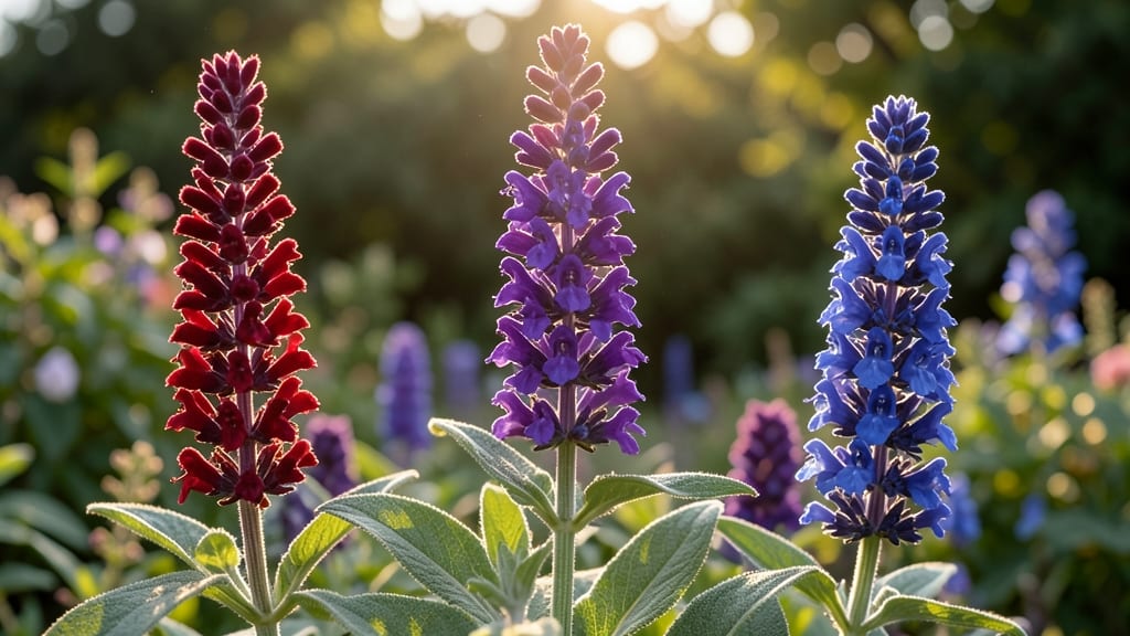 Salvia with Spiky Red or Blue Flowers
