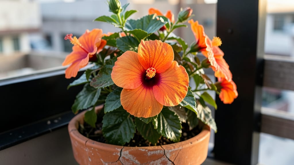 Hibiscus 'Dwarf Red' Orange Hybrid