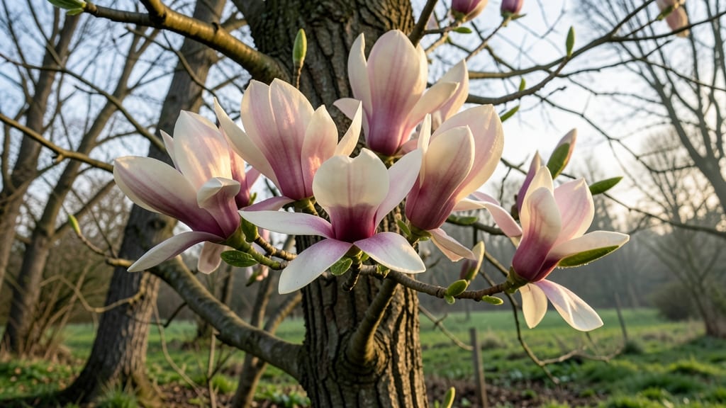 Magnolia Trees with Large Showy Blooms