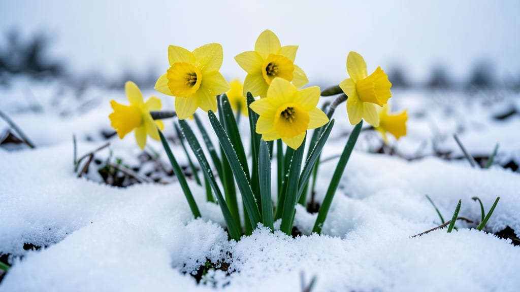 Daffodils Push Through Snow