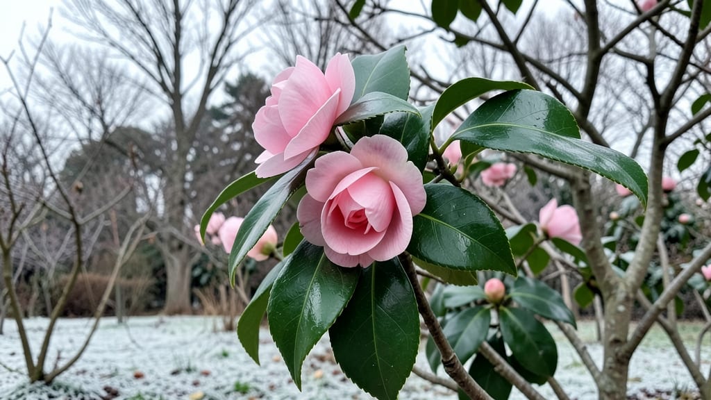 Camellia Sasanqua with Pink Blooms