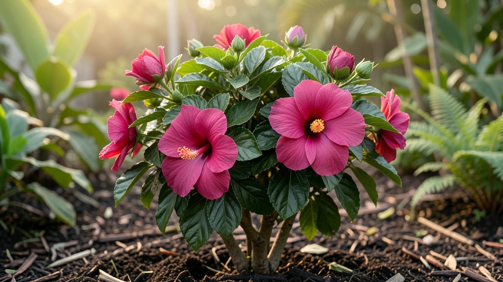 Double Bloom Hibiscus Plant: Two-Stage Pruning for Extended Purple Spikes