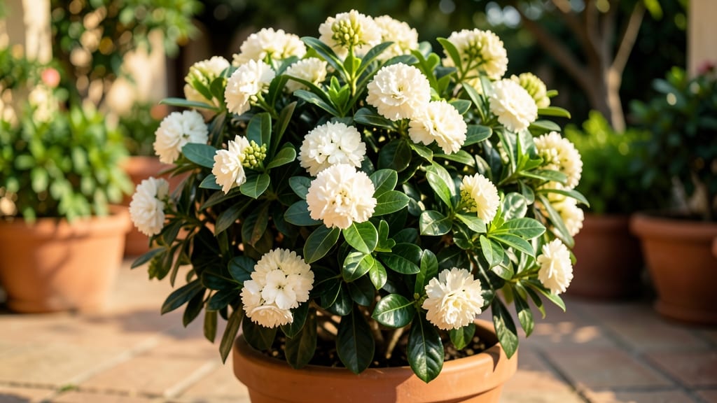 Dwarf Gardenia with Creamy White Flowers