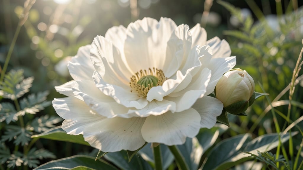 Krinkled White Peony: Moonlit Summer Beauty